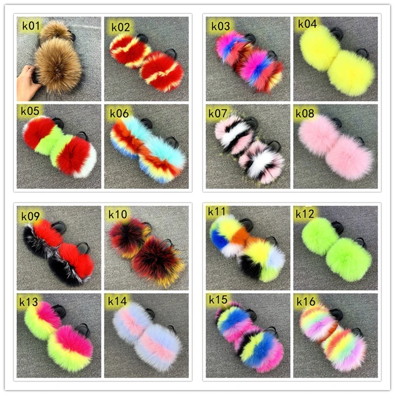 Summer New Toddler's Fur Slides Baby Sandals Girls Sandals Barefoot Shoes Kids Hot Sale Fluffy Fox Fur Children's Flat Shoes