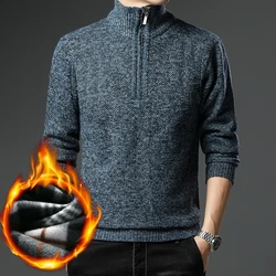 Autumn Winter Men's Pullover Sweater Turtleneck Chenille Fleece Warm Slim Handsome Clothes  Zipper Up Jumpers Male Clothing