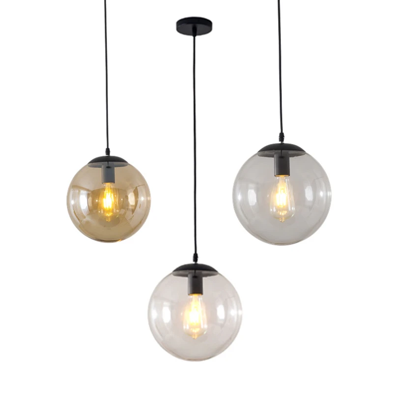 Glass Ball Pendant Lights Retro Loft Industrial Hanging Lamp Kitchen Led Suspension Luminaire Bedroom Home Decor Light Fixtures