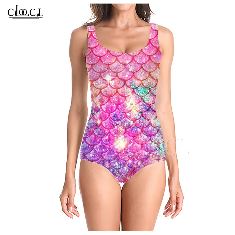 2021 Newest One-piece Swimsuit Girl Bathing Suit Fish Scale 3D Print Sleeveless Slim Sportswear Women Colorful Swimwear