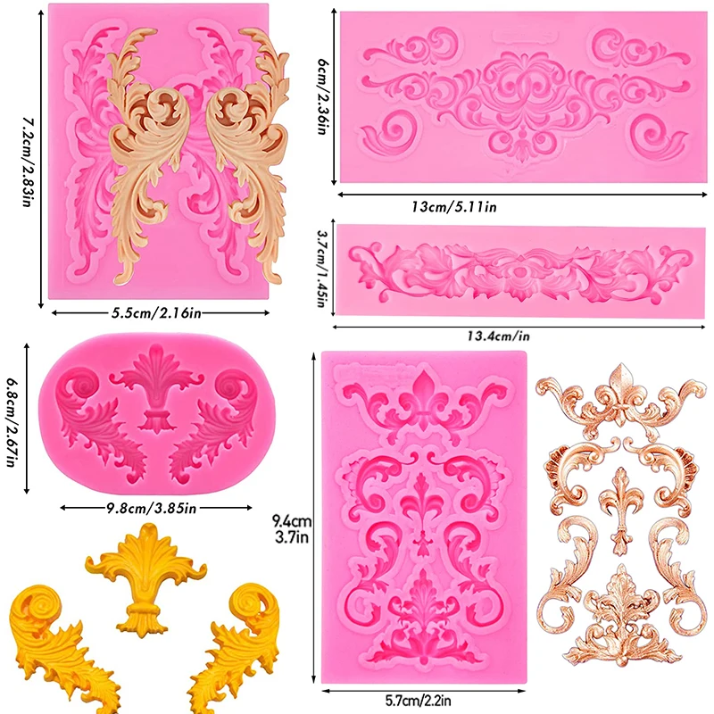 Baroque Style Curlicues Scroll Lace Fondant Silicone Mold Cake Border Decoration Cupcake Top Decoration Mold