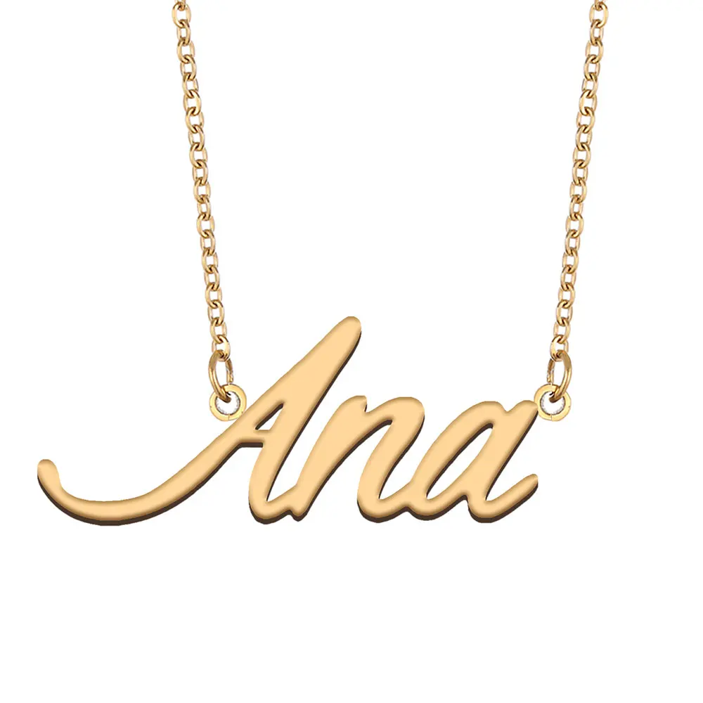 Ana Nameplate Necklace Personalized Women Stainless Steel Jewelry Gold Plated Name Pendant Femme Mothers Girlfriend Gift