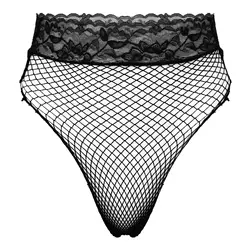 Womens Lingerie Briefs See-through Mesh Underwear Lace Waistband Panties Low Waist Hollow Out Transparent Fishnet Underpants