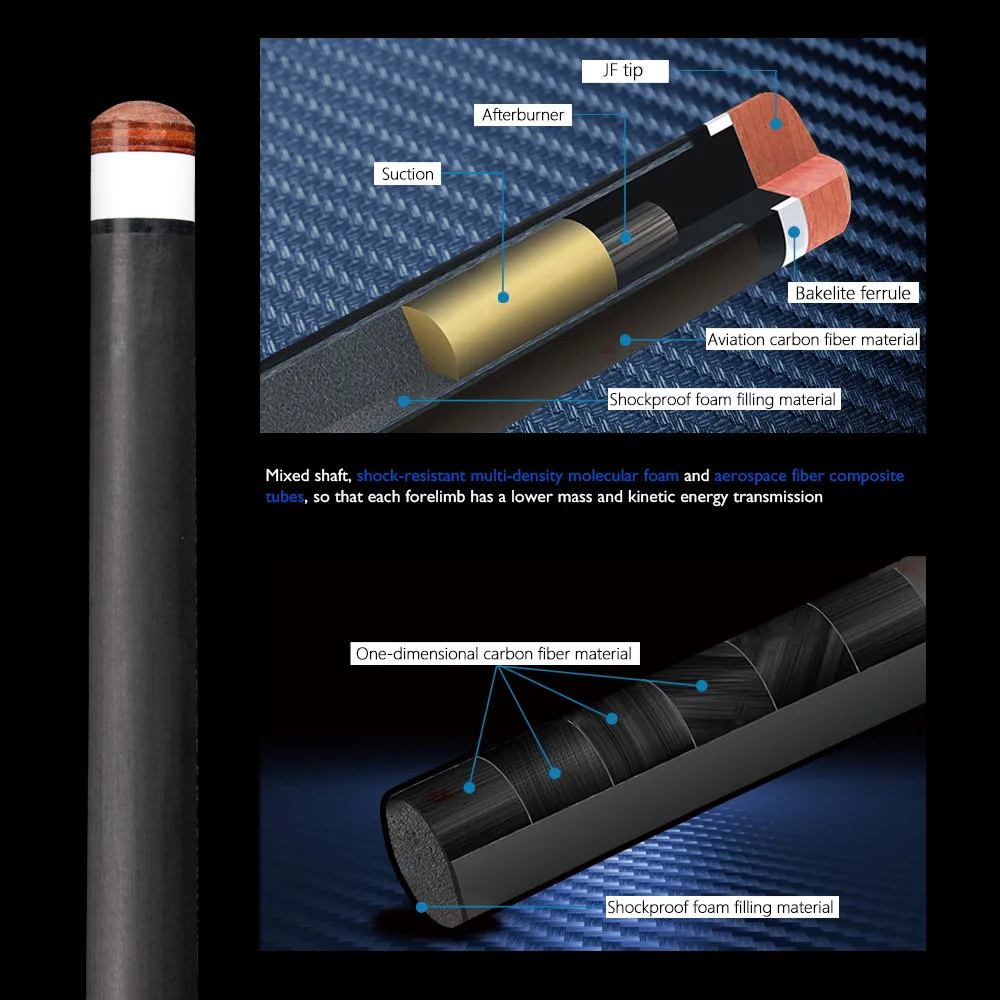 Konllen Carbon Energie Carbon Faser Karambol Queue Einzigen Welle Kits 3/8*8 Radial Pin/Uni-loc Joint 3 kissen Libre Queue Nur Welle