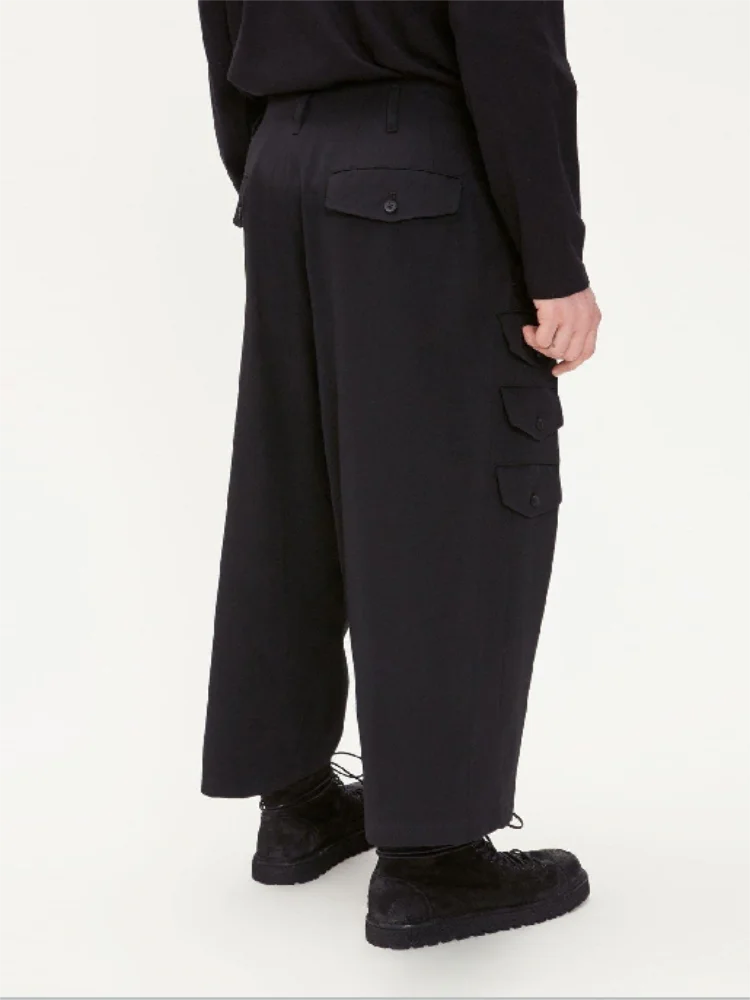 

Spring And Autumn Men's Casual Pants Handsome Tide Male Wide Leg Pants Culottes Black Multi Pocket Youth Foot Naked Pants