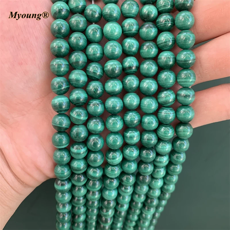 (1 Strand) High Quality Smooth Round Natural Malachite Beads Stone For Jewelry Making Design DIY Bracelet MY210621