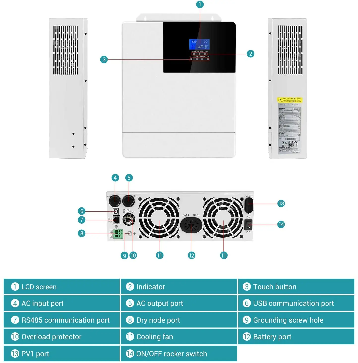 Inverter a griglia tutto in uno Off 3KW 3.5KW5KW Inverter ibrido a onda sinusoidale pura adatto per batterie al piombo e al litio 24V