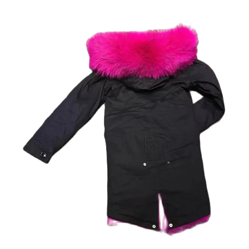 New Arrival Winter Women Coat Bright Rose Red Lined Parka Long Style Warm Fox Fur Clothing