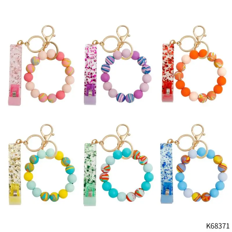 Silicone Keychain with Safe Card Picker Rainbow Color Silicone Beads Women Keyrings Barcelet Fashion Keychains For Keys Bag Car