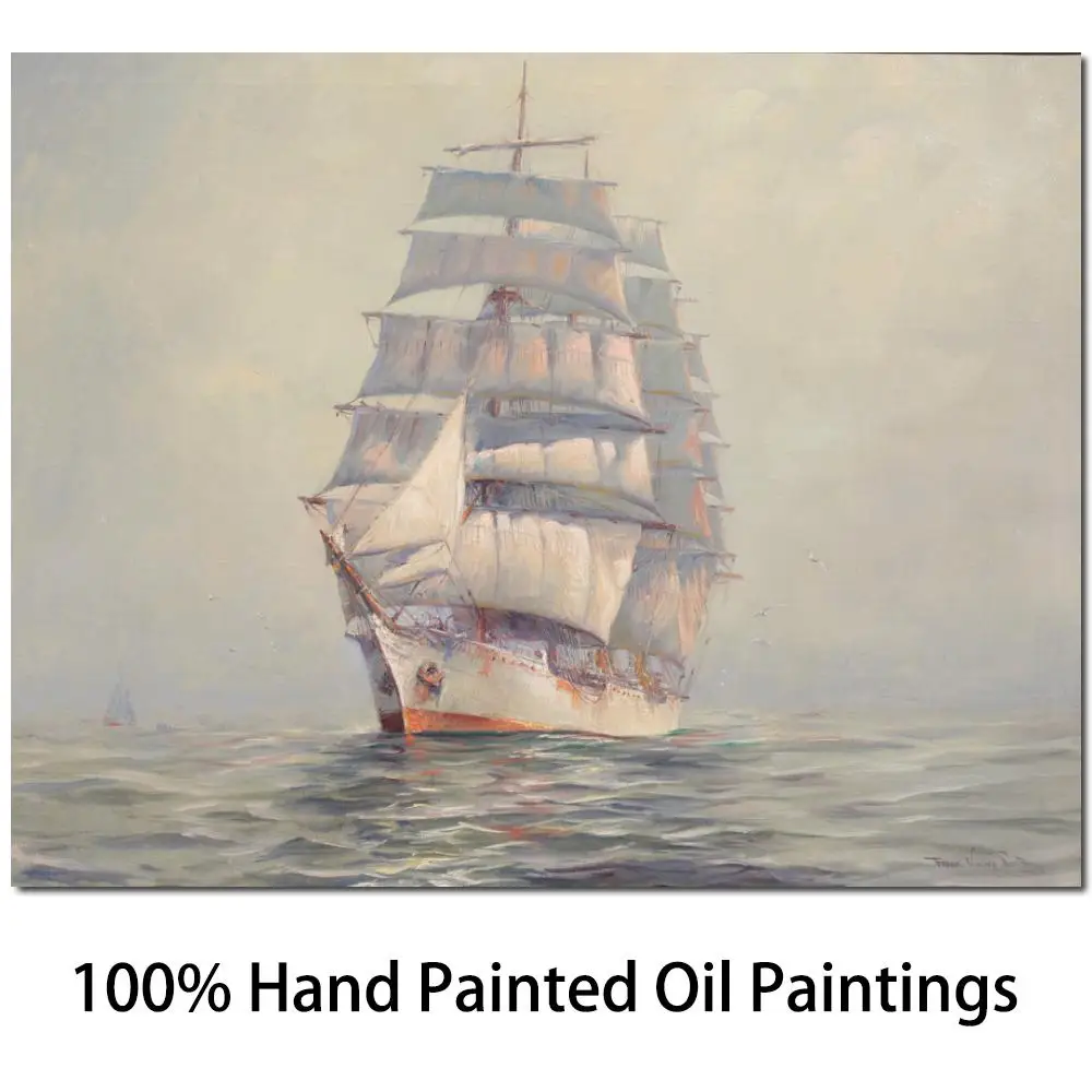 

Wall Decor Ocean Painting Sailing Ship Hand Painted Oil Art On Canvas Modern Seascape Artwork For Living Room Out of the Fog