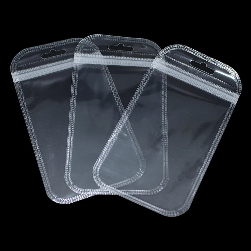 200PCS/ Lot Clear Plastic Zip Lock Bags Electronic Accessories Storage Resealable Zipper Poly Jewelry Package Bag Hang Hole