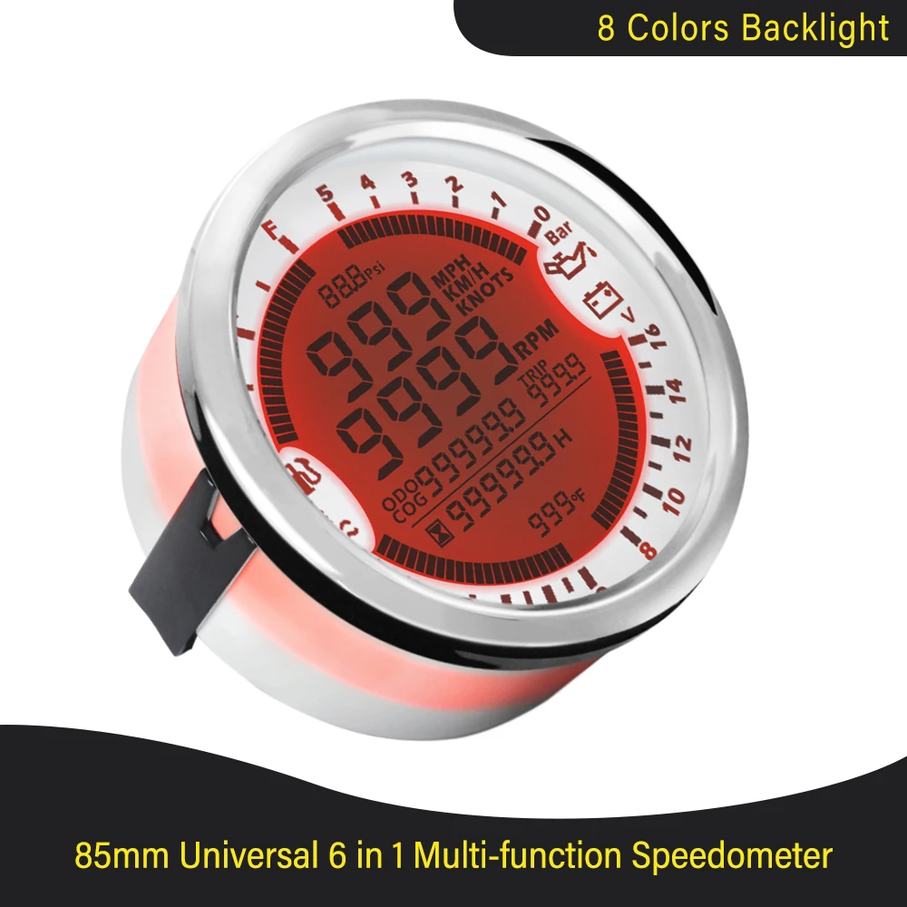 ELING 6 in 1 Multi-functional Gauge Meter GPS Speedometer Tachometer Hour Water Temp Fuel Level Oil Pressure Voltmeter 12/24V