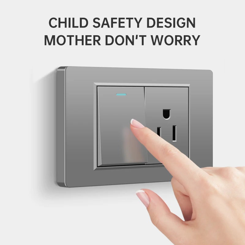 PSSRISE US Standard Wall Switch Socket Gray PC Panel DIY Multifunctional Switch Power Outlet USB Combination 118mm*72mm