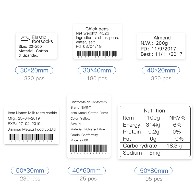 Niimbot B21 B1 B3S Multiple Sizes Blank White Transparent Thermal Label Sticker Waterproof Oil Resistant for Barcode Price Tag