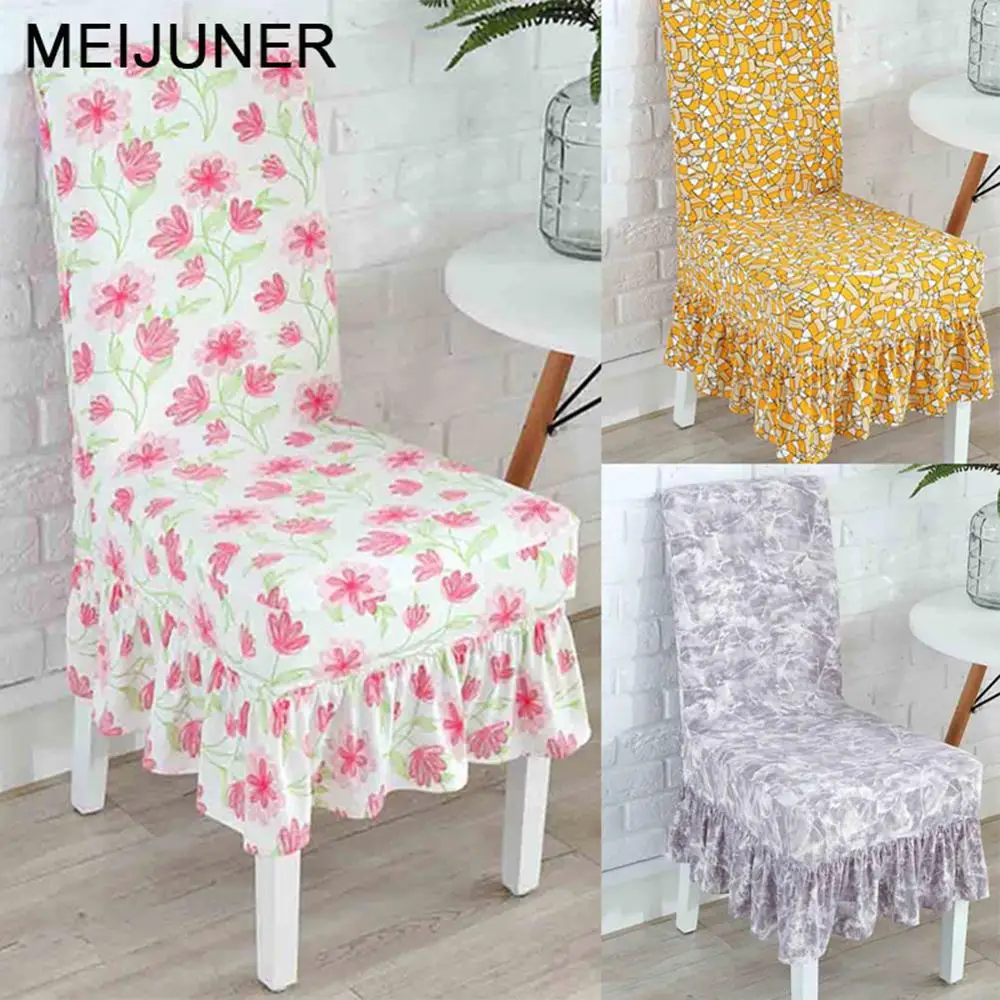 Meijuner Ruffled Floral Printing Chair Covers Spandex For Wedding Dining Office Banquet Stretch Elastic Flounced coverings MJ010