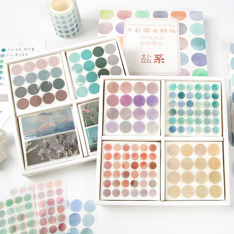 100แผ่นสีน้ำ Polka Dot สติกเกอร์ Bullet Journaling อุปกรณ์เสริมสมุดภาพ DIY ป้ายแท็กกระดาษ Washi สติกเกอร์สติกเกอร์ DIY