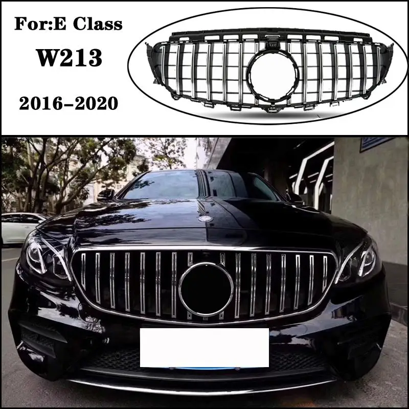 

GT Style Grille Black silvery For E Class W213 E200 E260 E300 E400 E320 E350 2016-2020 Sedan Front Racing Grille Sport Bumper