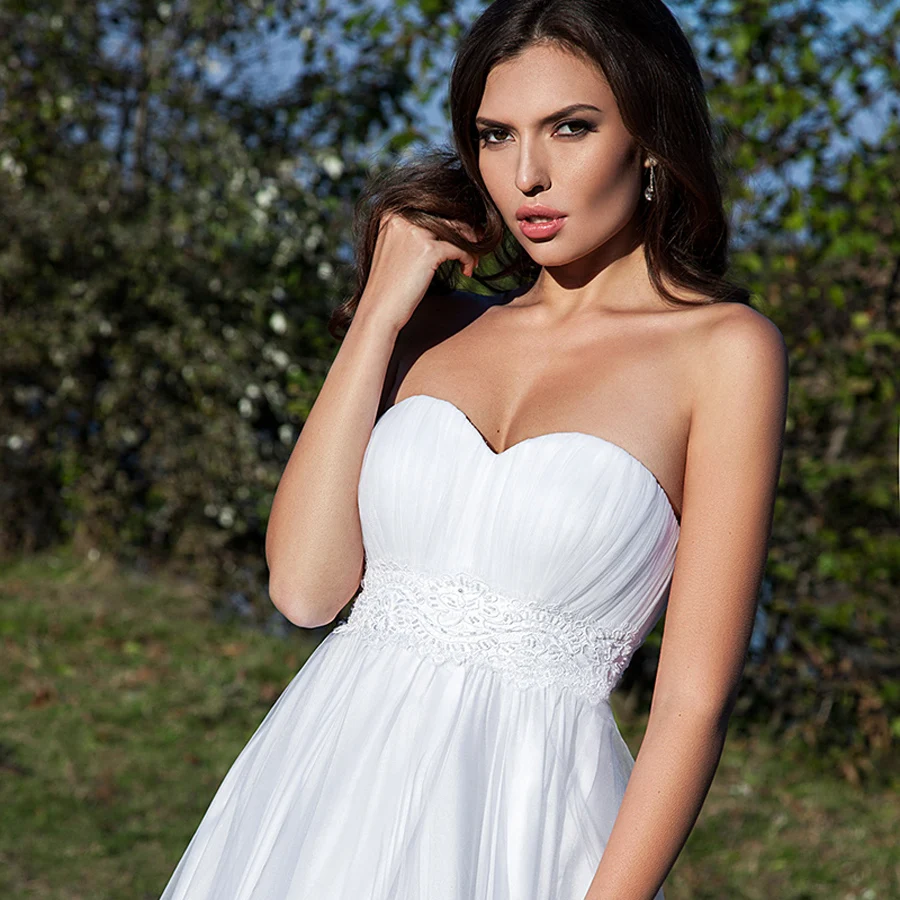 Jiayigong querida sem mangas vestido de casamento personalizado branco/marfim applique uma linha tule vestido de casamento robe de mariage