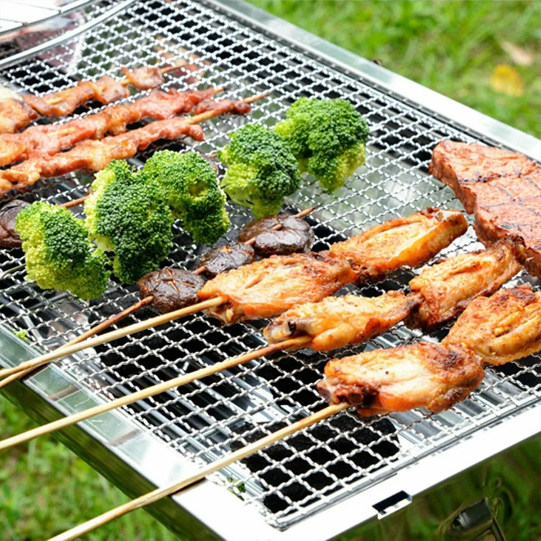 1pcs/2pcs 50 * 38cm BBQ Grill Camping Vegetables Seafood Cooking Net BBQ Tools Galvanized Iron Grill Meshes Outdoor Charcoal