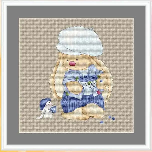 

GG-Lovely Counted Cross Stitch Kit, Lovely Embroidery, Bonnie Rabbit, Blueberry, Top Quality