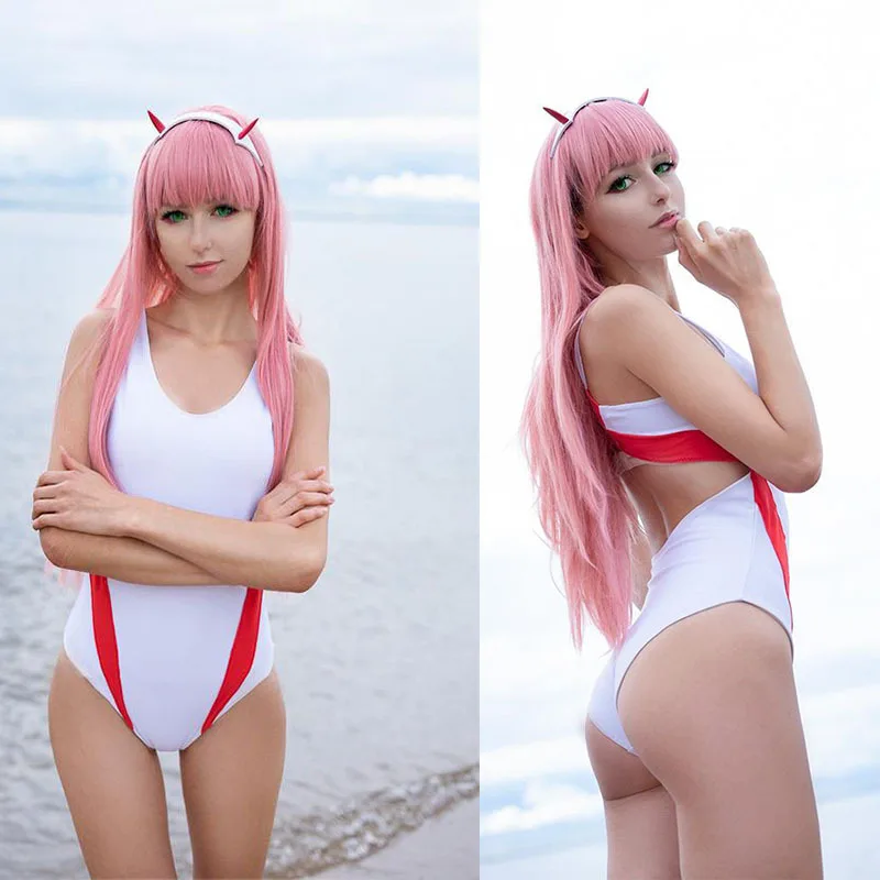 Disfraz de Anime DARLING in the FRANXX para mujer, traje de baño y pelucas, código: 002, Zero Two, Sexy, para cosplay de Halloween