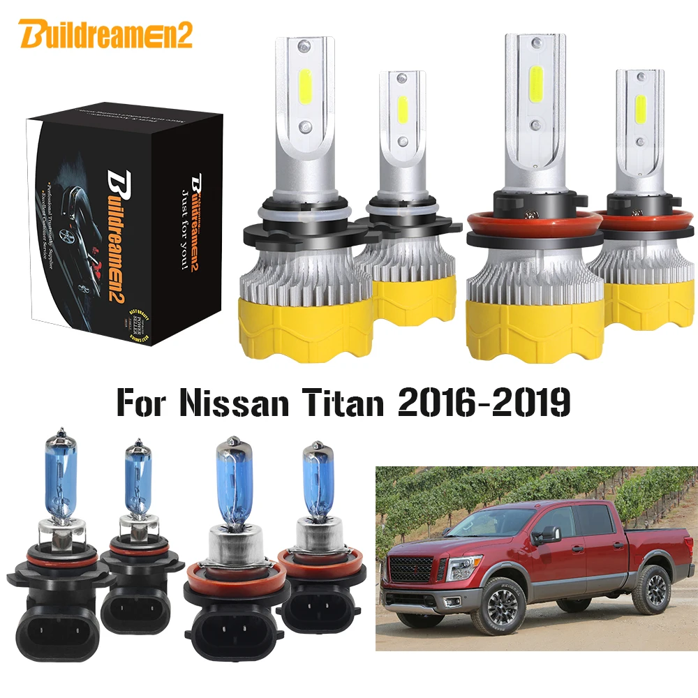 Buildreamen2 4 Pieces Car Headlight High Low Beam LED Halogen Headlamp Bulb H11 9005 12V For Nissan Titan 2016 2017 2018 2019