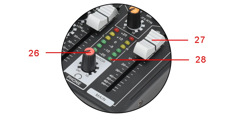 FREEBOSS 4-Kanal-Audiomischer, USB-Computer, Wiedergabe, Echo, Bluetooth-Mischpult für Kirche, Party, Familienstudio, MIX4 – Detail 17