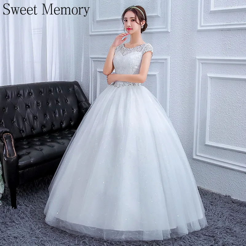 J2110 Sweet Memory Crystal Waist Plus Size Wedding Dresses White Lace Dress Simple Vestido De Noiva 2020 Robe Femme Hiver 2021