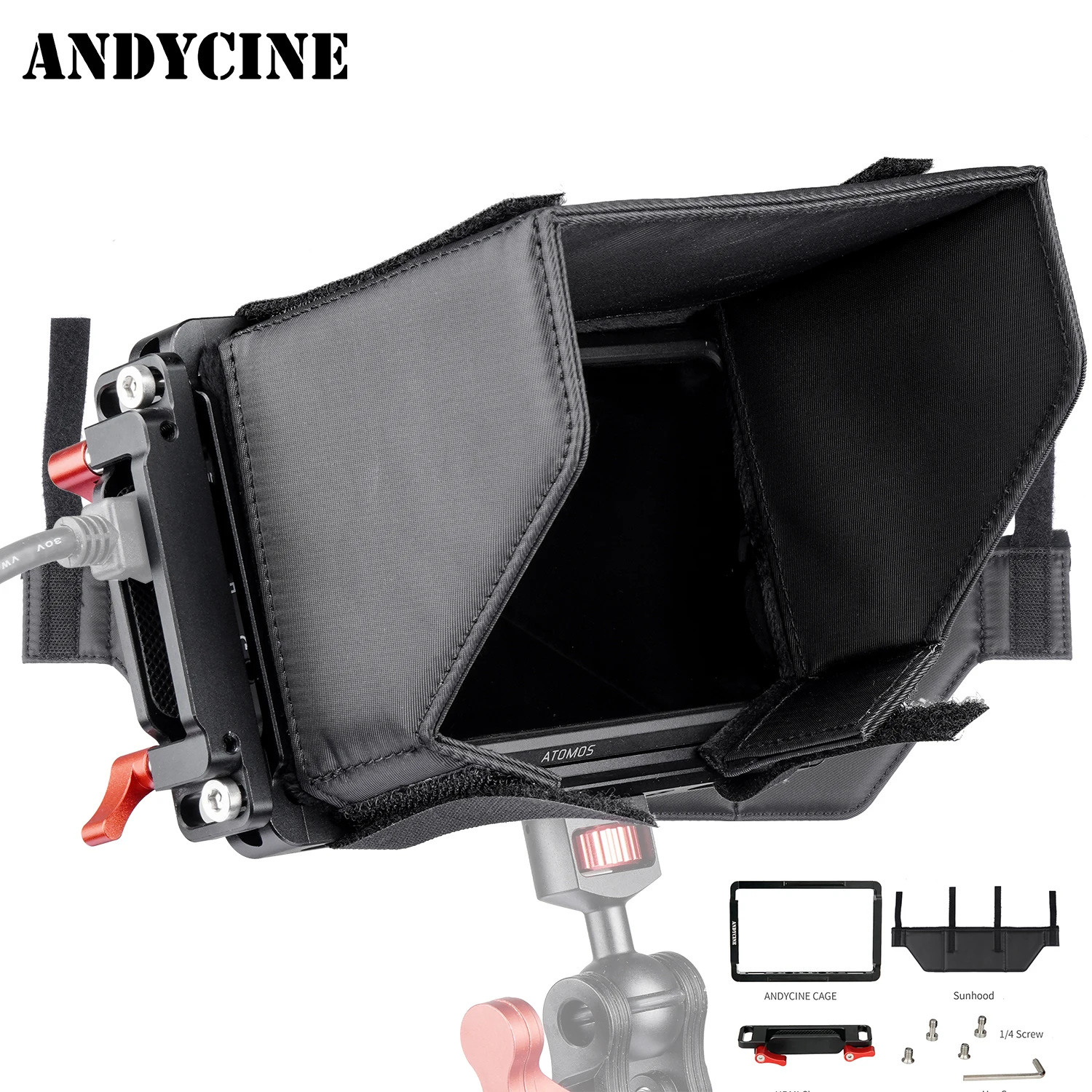 

Andycine 5" Monitor Cage with Built-in NATO Rail and Extra HDMI Cable Clamp Sunhood for Atomos Ninja V and Shinobi