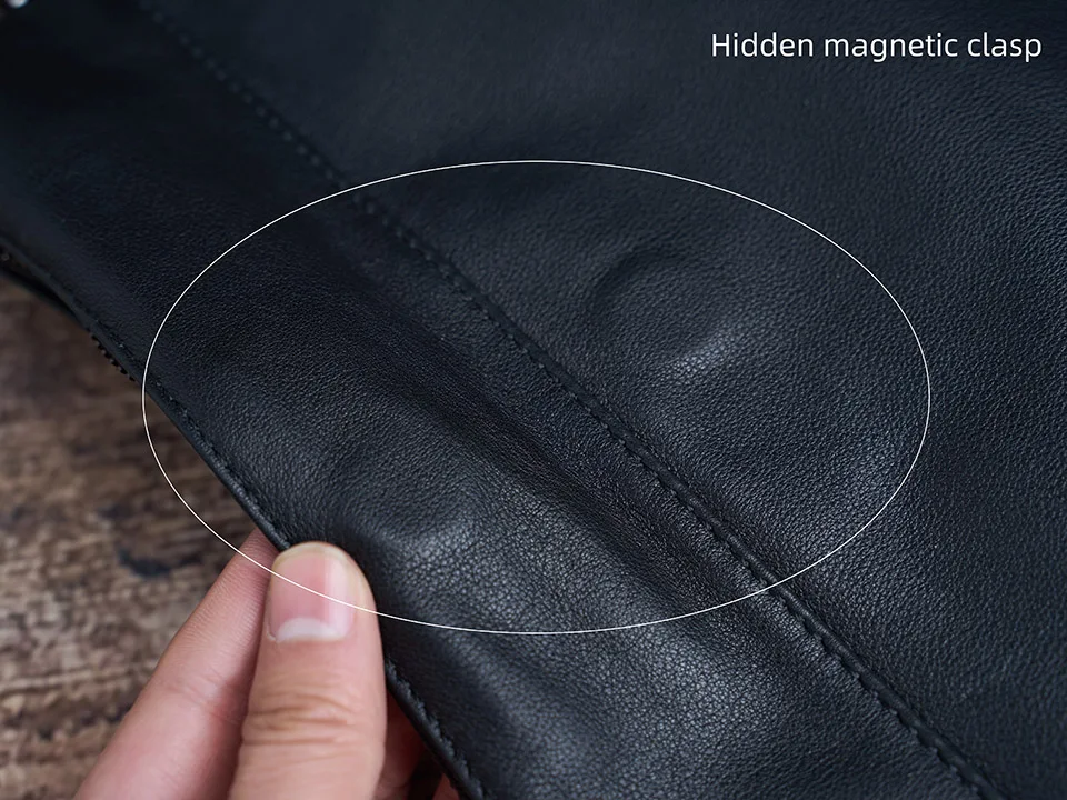 Modische Herren-Umhängetasche aus echtem Leder, lässige Crossbody-Tasche, klassische Tasche mit faltbarem Deckel und Reißverschluss, Messenger-Tasche für 10,5-Zoll-iPad, NUPUGOO. – Detail 18