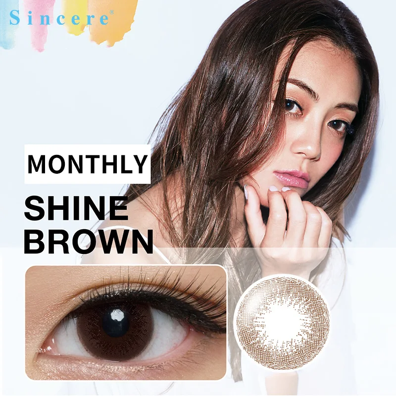 

Sincere-vision 1pcs/box Shine BrownEyes Cosmetic small beautiful pupil Colored Contact Lenses exclusive Yearly Eye Makeup Degree