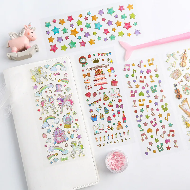 1 Pcs Cartoon Hot Stamping Transparent Stickers Escolar Student Diy Kawaii Scrapbooking Albums Decorative Stickers Stationery