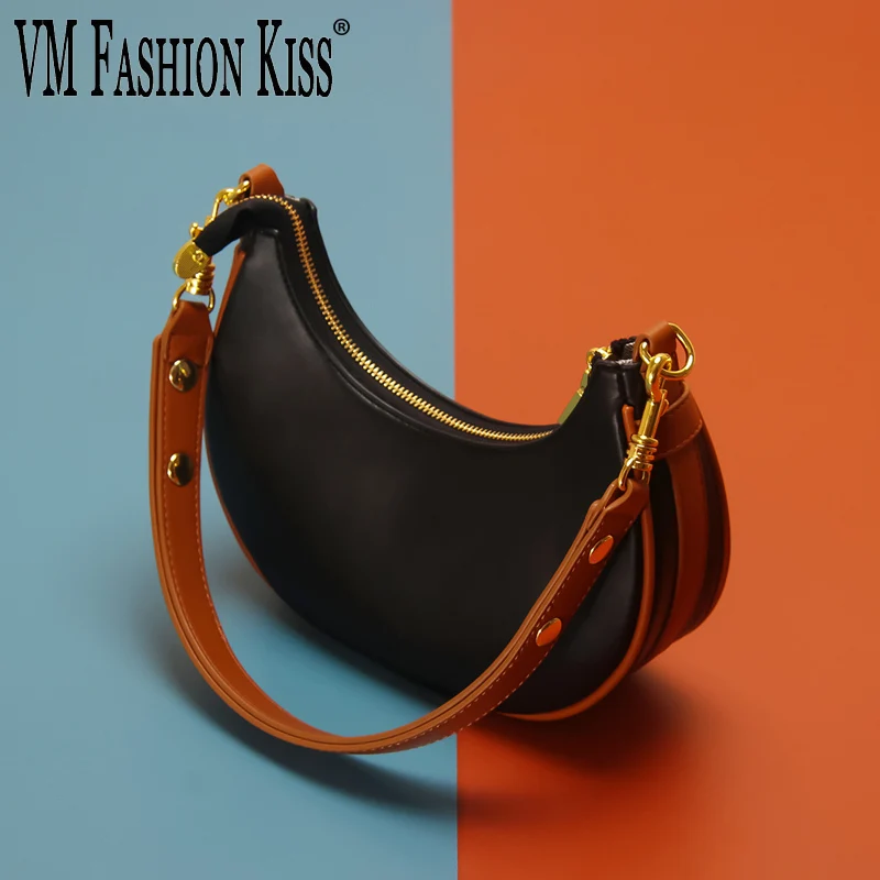 

VM FASHION KISS Luxury Half Moon Handbag Women Crescent Shape Bags Personality Underarm Bag 2021 Fashion Shoulder Bag Borsa