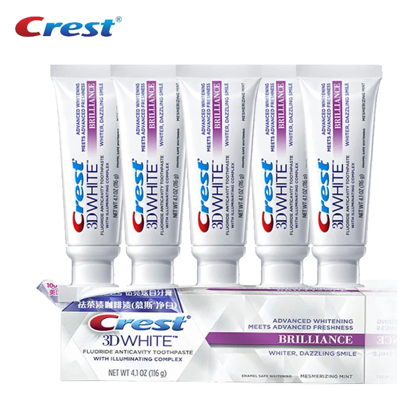 

Crest 3D белая Водорастворимая зубная паста, мусс, отбеливающая зубная паста, белая зубная паста для блеска, отбеливание зубов, 5 шт.