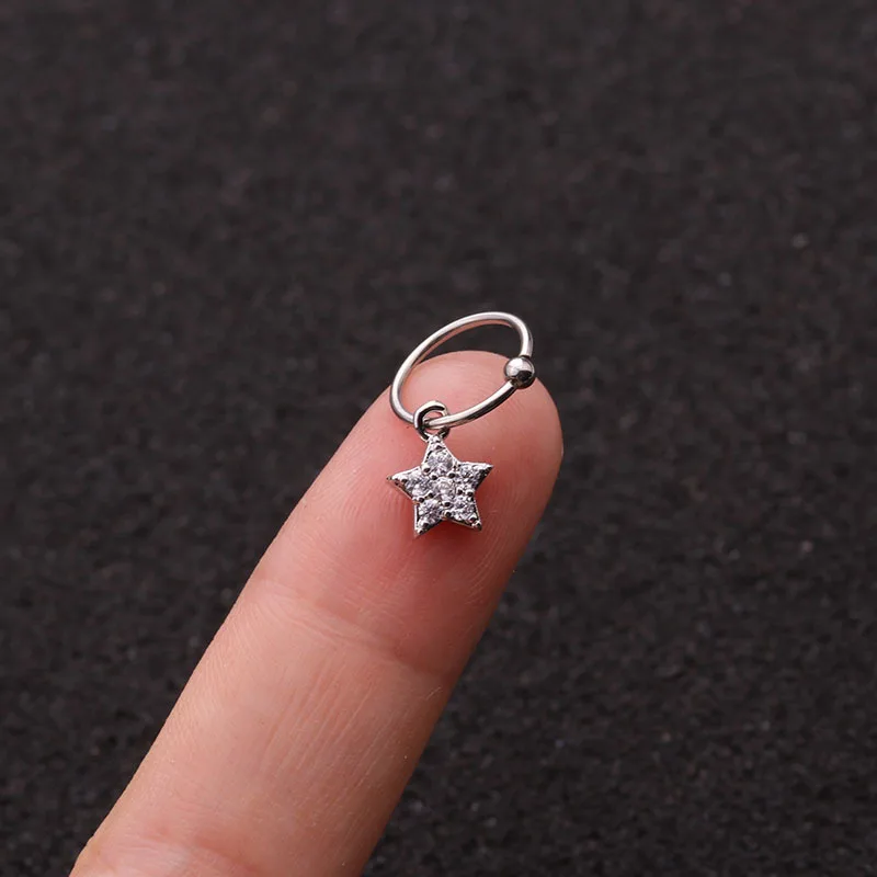 1 PCS Simple Cute Small Zircon Star Charm Ear Cartilage Cuff Clip Earring Trendy Gold Color Steel Circle Hoop Piercing Earring