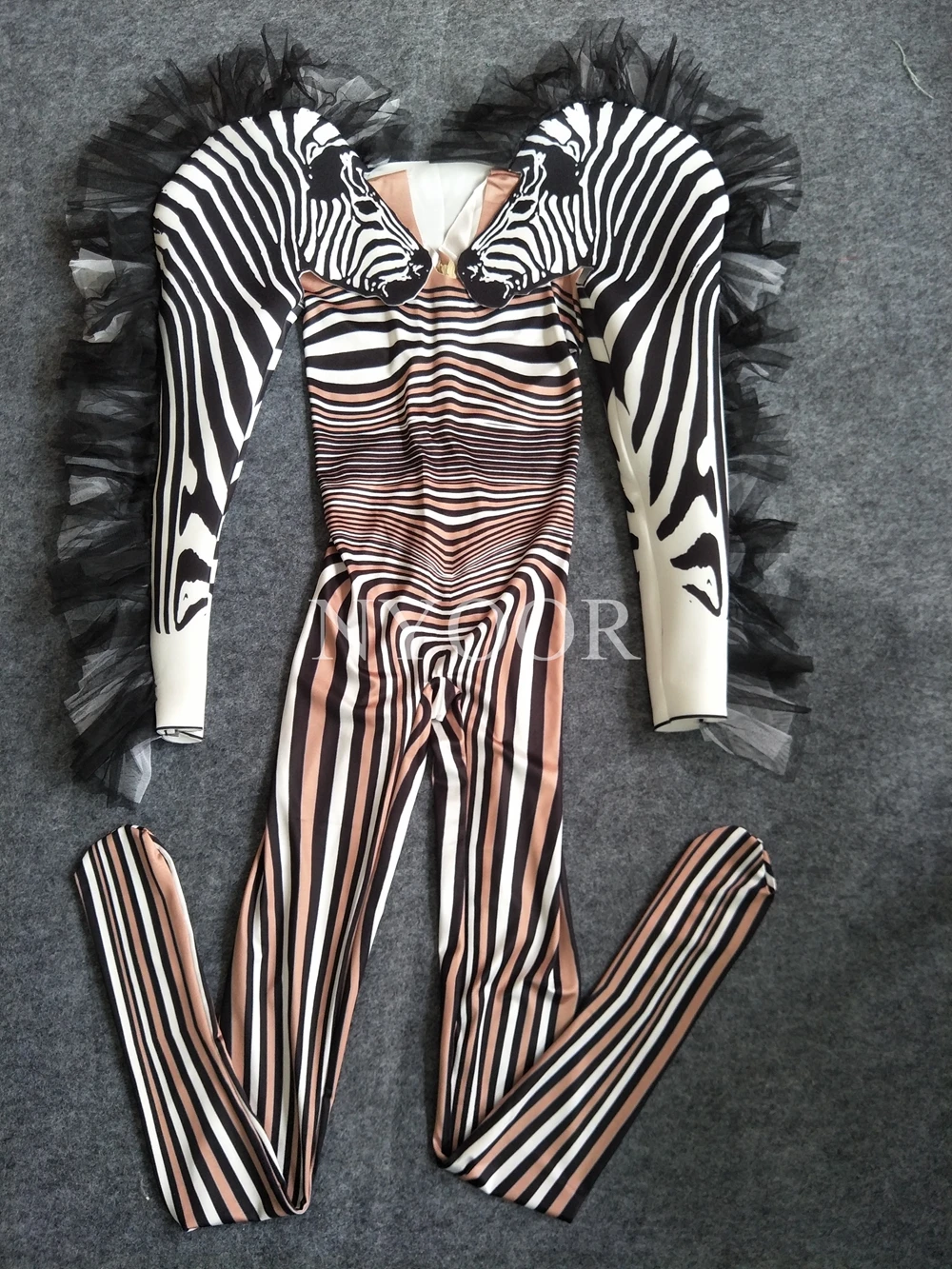 New Fashion Zebra Pattern Jumpsuit Women Singer Sexy Stage Outfit Bar DS Dance Cosplay Bodysuit Performance Show Costume