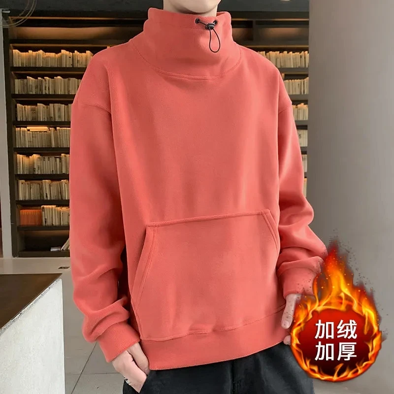 

Turtleneck Sweatshirt Men Hoodie Autumn Winter Plus Velvet Thick Loose Couples Sudaderas Ropa Hombre Casual Warm Tops Moletom