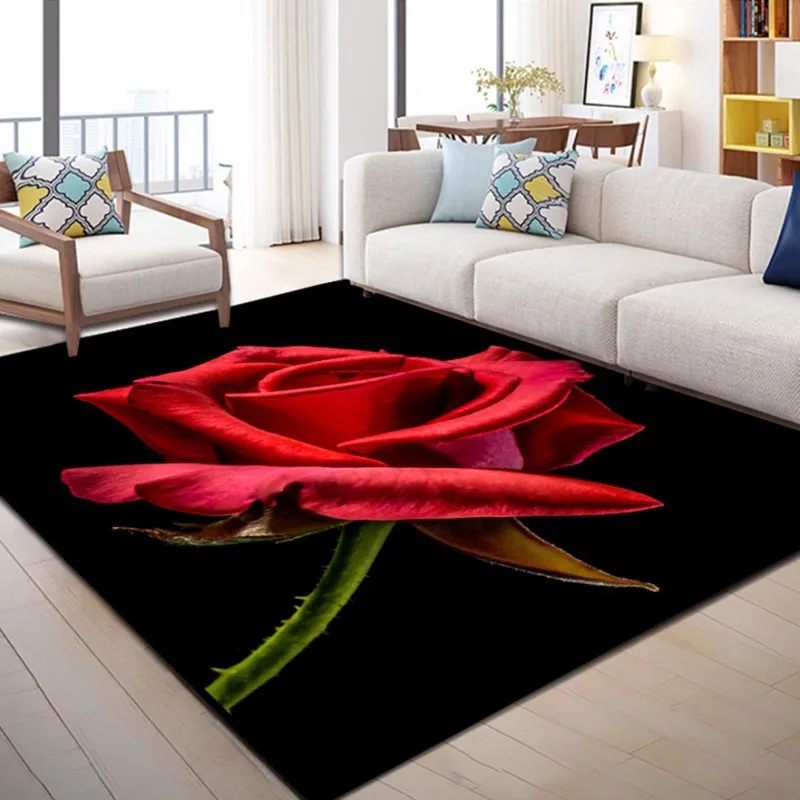 

Nordic Valentine's Day Large Carpets for Living Room Bedroom Area Rug 3D Printed Red Rose Pattern Carpet alfombra Home Floor Mat