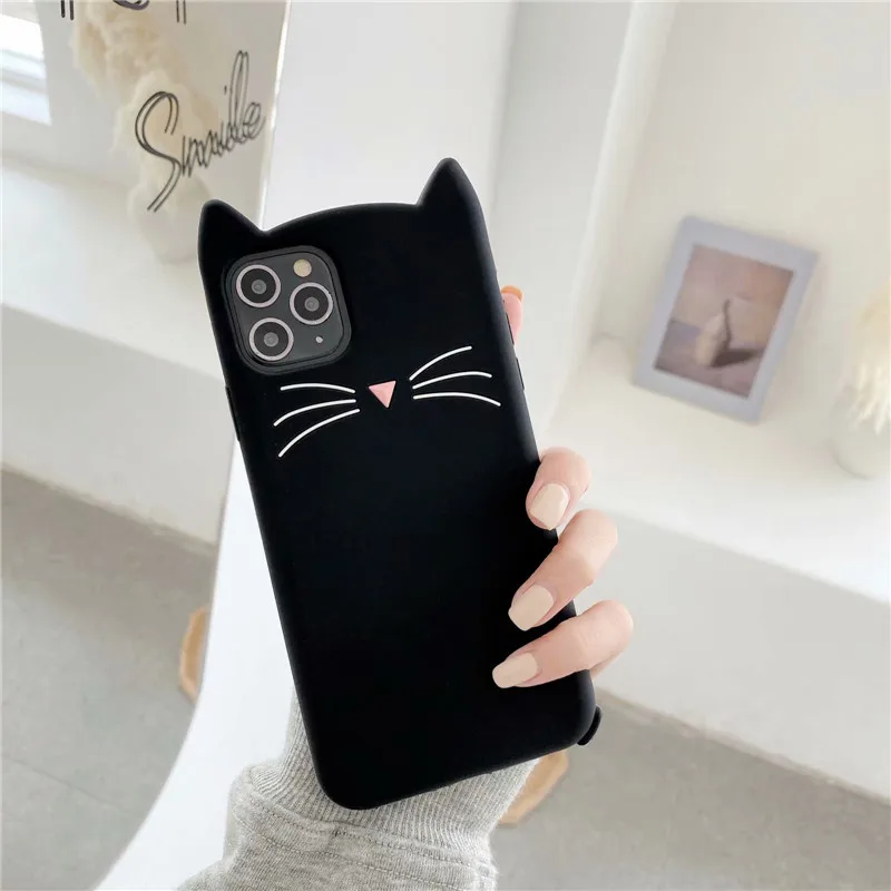 3D Cute cartoon Cat Ears Soft Case For iphone 16 15 14 13 Pro Max 12 Mini 11 7 8 plus X XS MAX XR Silicon Cover For Girls Women