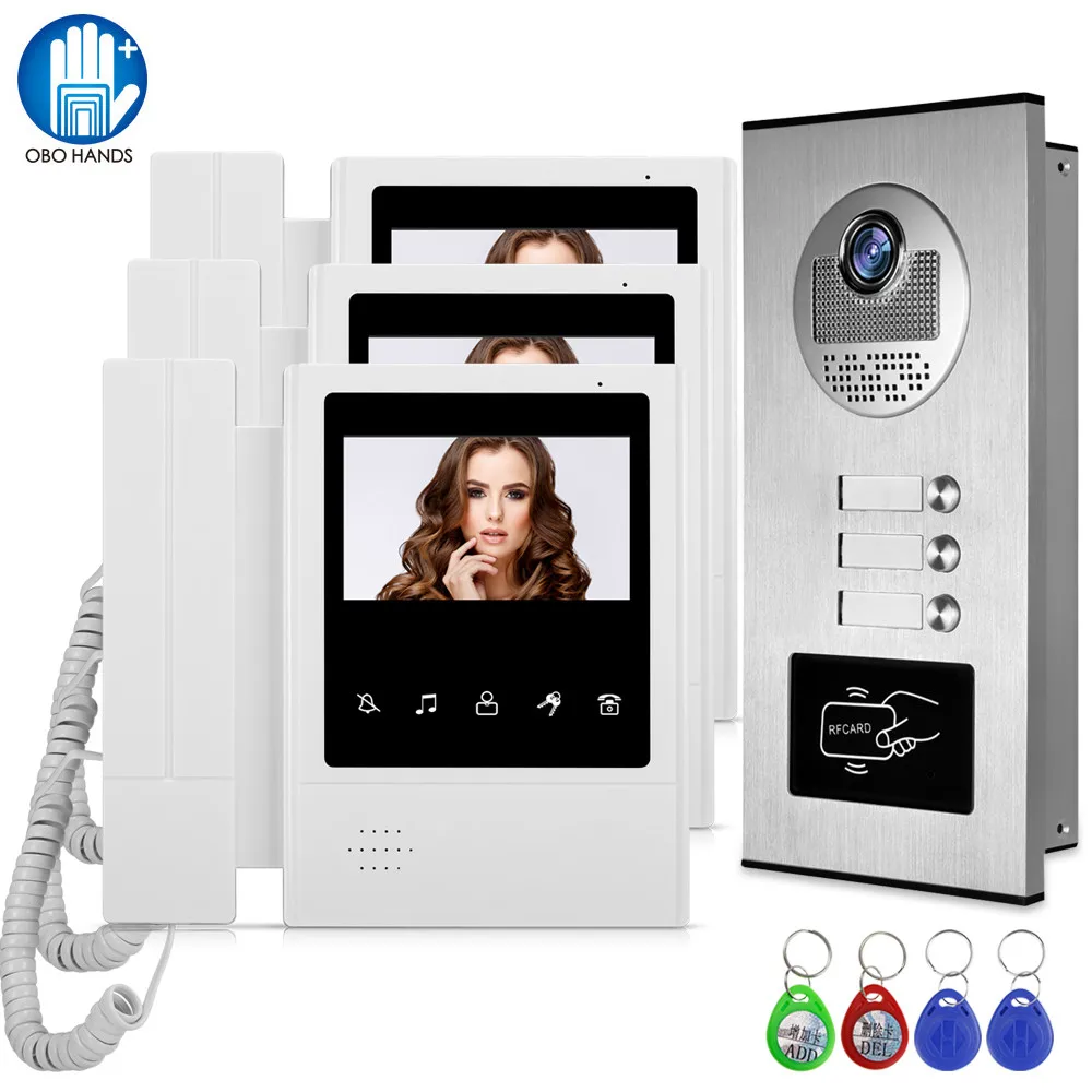 

4.3" Video Doorbell Intercom System Wired Door Phone Monitor with RFID Outdoor Call Panel Camera for Multi-Apartments/Families