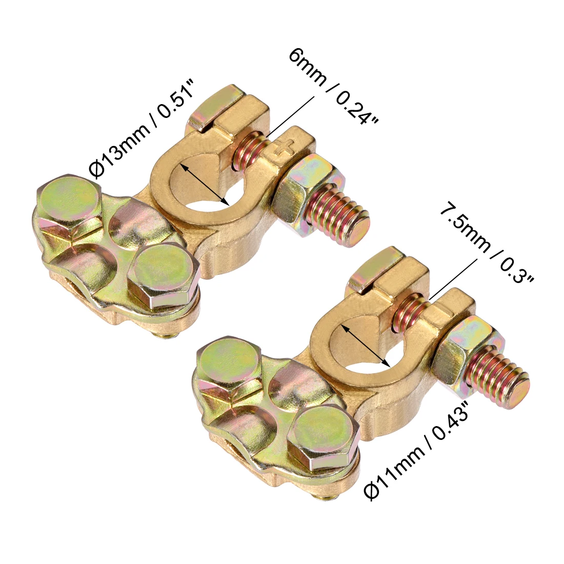 Uxcell 1Pair Car Battery Terminal Connector Clamps Clips Positive Negative 13mm 11mm Set Copper for Caravan Boat Car Accessories