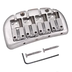 A Set of Silver Curve Baseplate Double Bullet 4 String Saddle Electric Bass Bridge Guitar Accessories Parts Musical Instrument