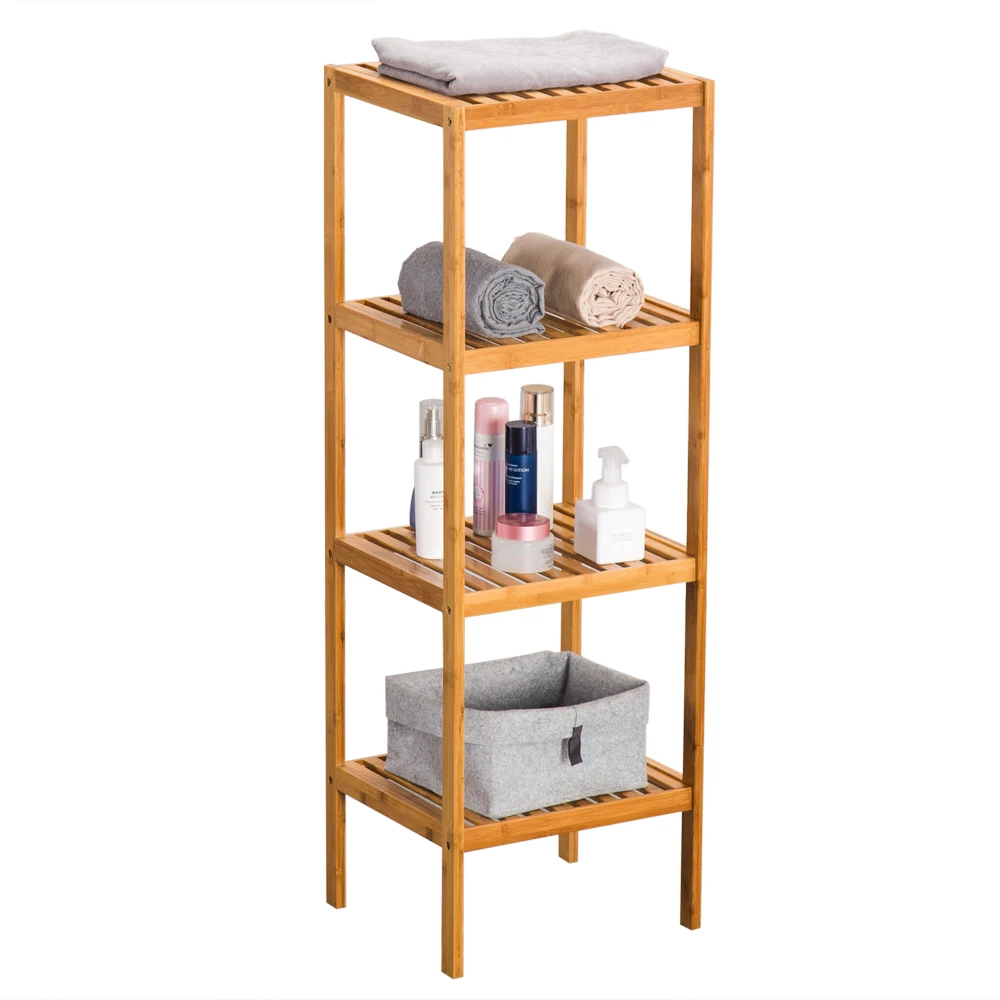 

4-Layer Shelf Bamboo Storage Rack Stand Durable Solid Multifunctional 37x33x110CM Easy Assemble Wood Color[US-Stock]