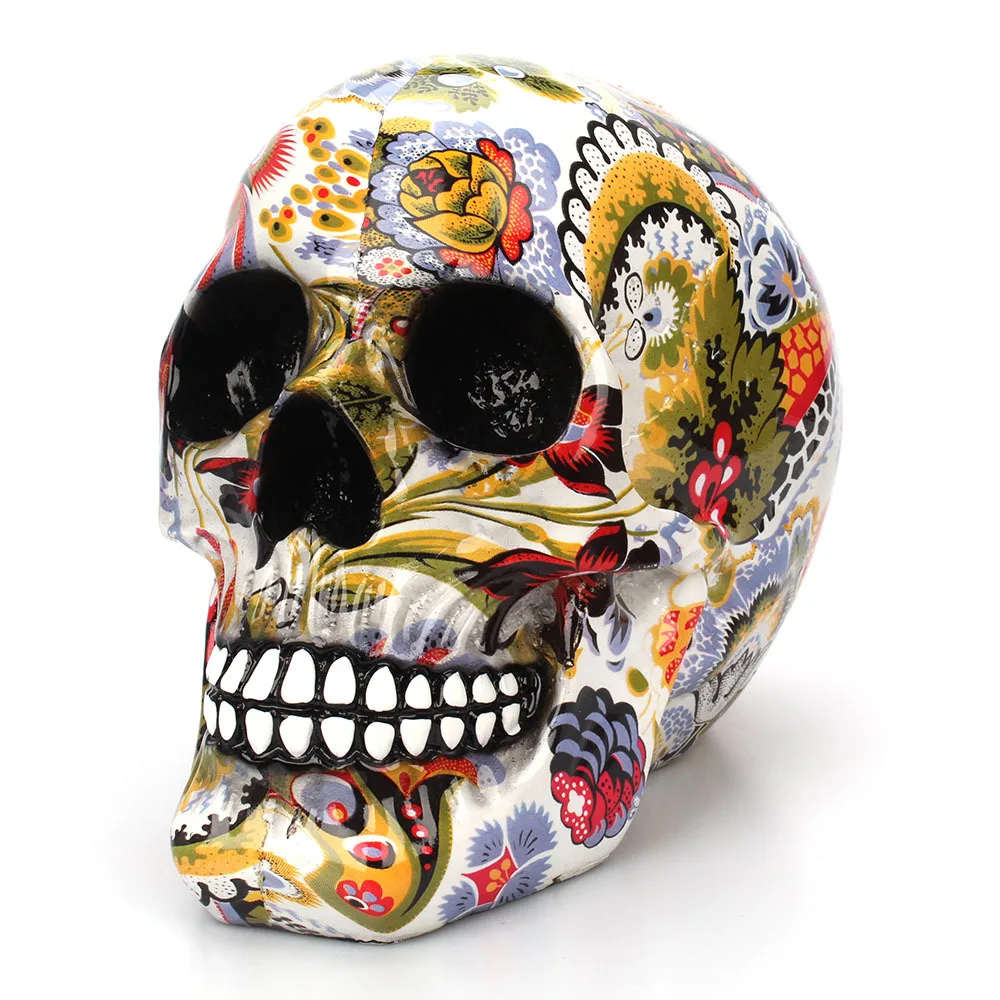 Resin Color Painting Skull Decoration Car Ornaments Car Interior Accessories Decoration Birthday Gift