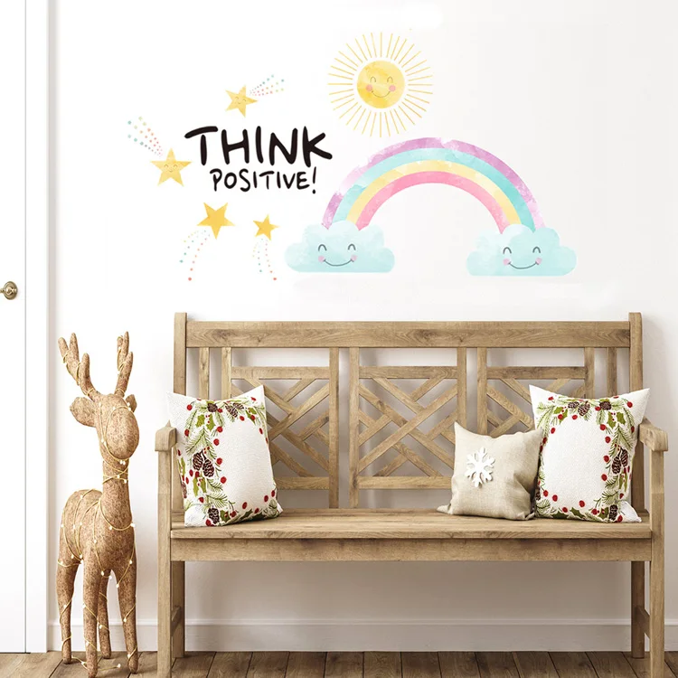 Cartoon Sonne Regenbogen Wandaufkleber Farbenfrohe Kinderzimmer-Dekoration Tapete Schlafzimmer Wohnzimmer Hintergrund-Dekoration Kinderzimmer-Aufkleber – Detail 4