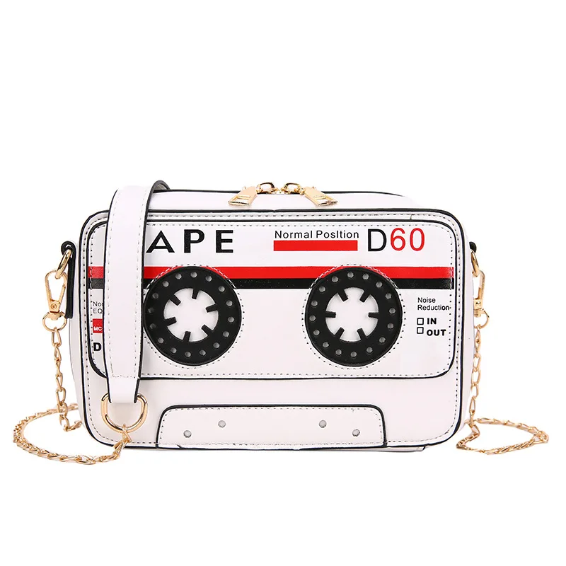 Women Retro Cassette Shoulder Bag Tape Shaped Recorder Crossbody Purse Elegant Banquet Evening Handbag for Girls