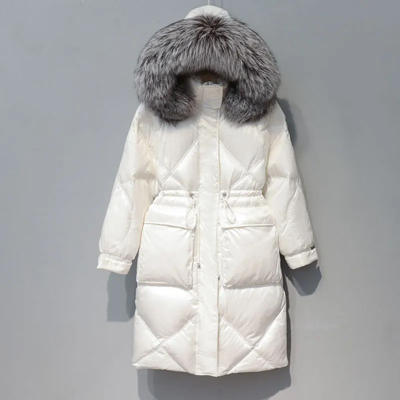 Silver bright face down jacket women\'s mid-length autumn and winter down slim body slimming waist fashion
