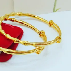 24K Gold Color Bangles For Women Bamboo Charm Bracelets & Bangles Adjustable Pulseira Femme Wedding Jewelry Accessories Gifts