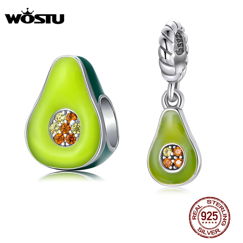 WOSTU New Fashion 925 Sterling Silver Green Enamel Beads Avocado Charm Fit Original Bracelet Pendant Lovely Jewelry Gift CTC129