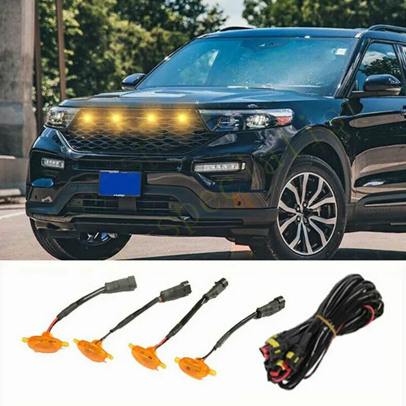 

For Ford Explorer 1991-2021 Front Grille LED Light Raptor Style Grill Cover 4Pcs Car Accessories